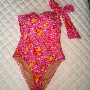 NWT J Crew Bow One-Shoulder One Piece Swimsuit Pink Limone 10